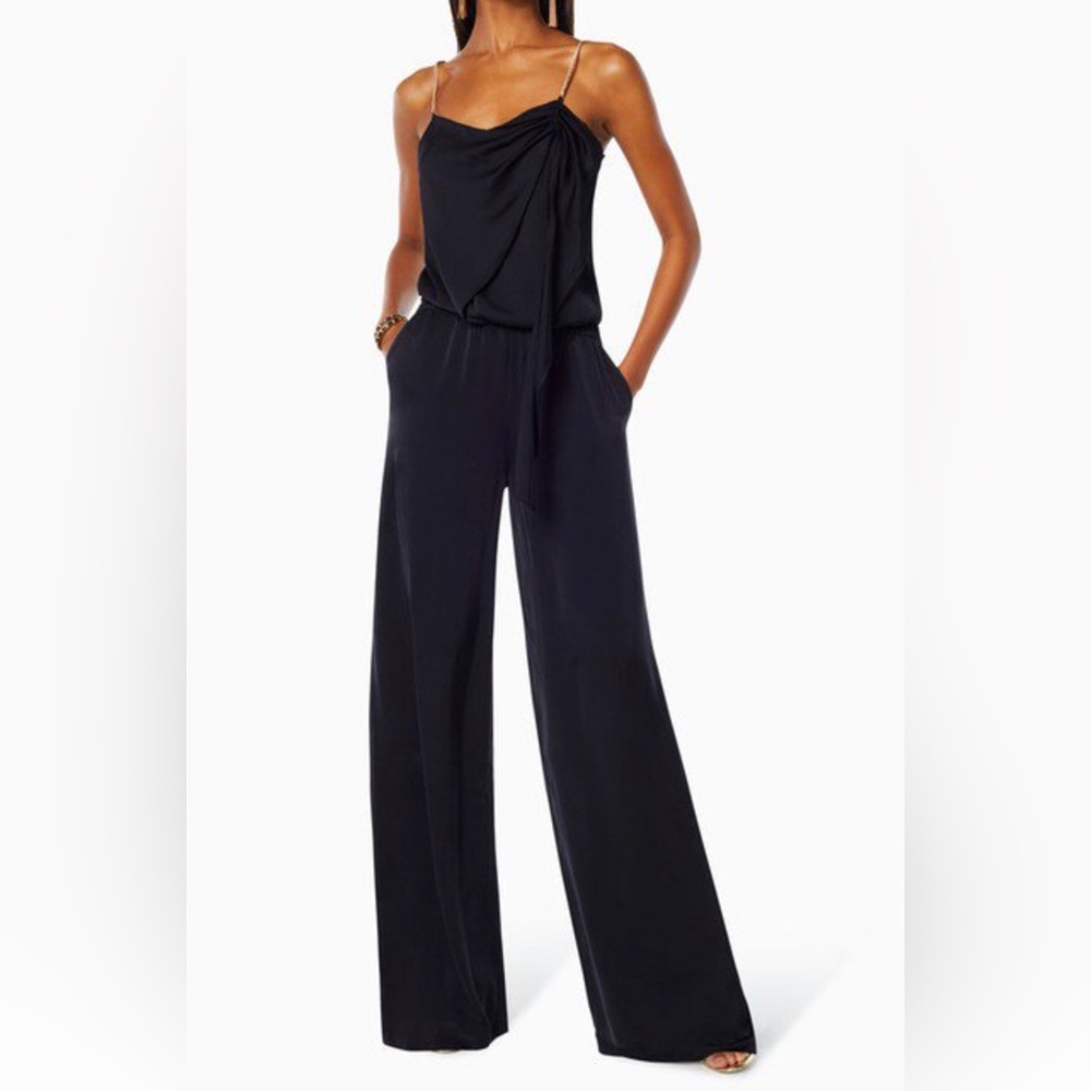 Ramy Brook black jumpsuit with gold chain straps